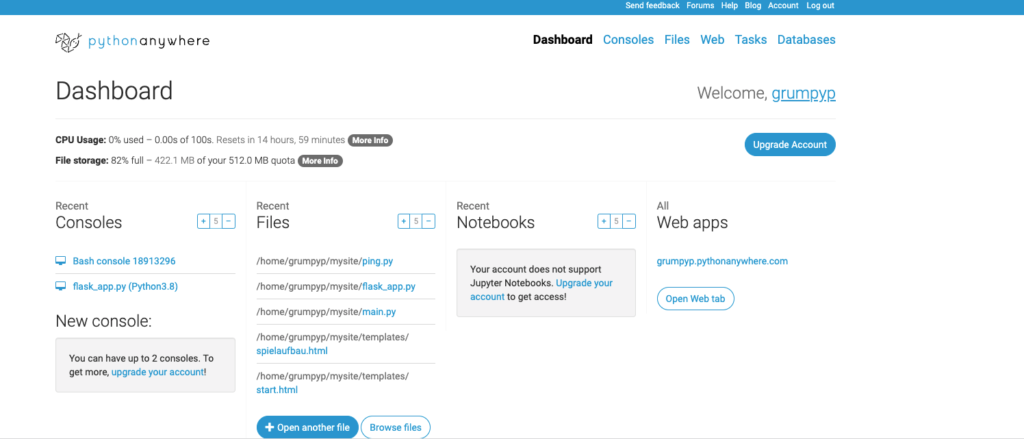DasPython Anywhere Dashboard
